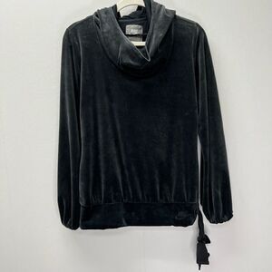 Nike Dark Gray Velvet Velour Hooded Cowl Neck Ribbon Drawstring Pullover Hoodie
